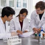 Mahasiswa meninjau prosedur tertulis dan informasi keselamatan sebelum memulai eksperimen di laboratorium